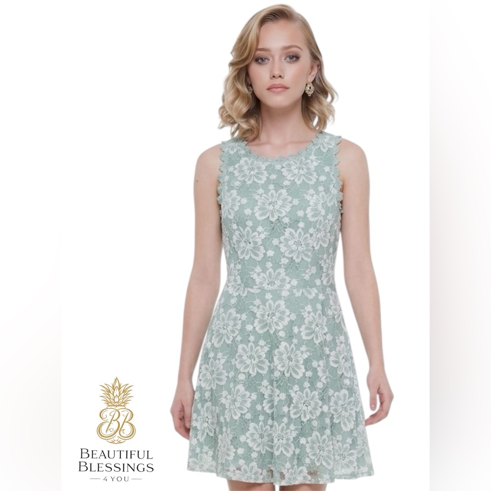 City Studio Mint Green Lace Midi Dress Wedding Guest Spring Garden Party Size 3